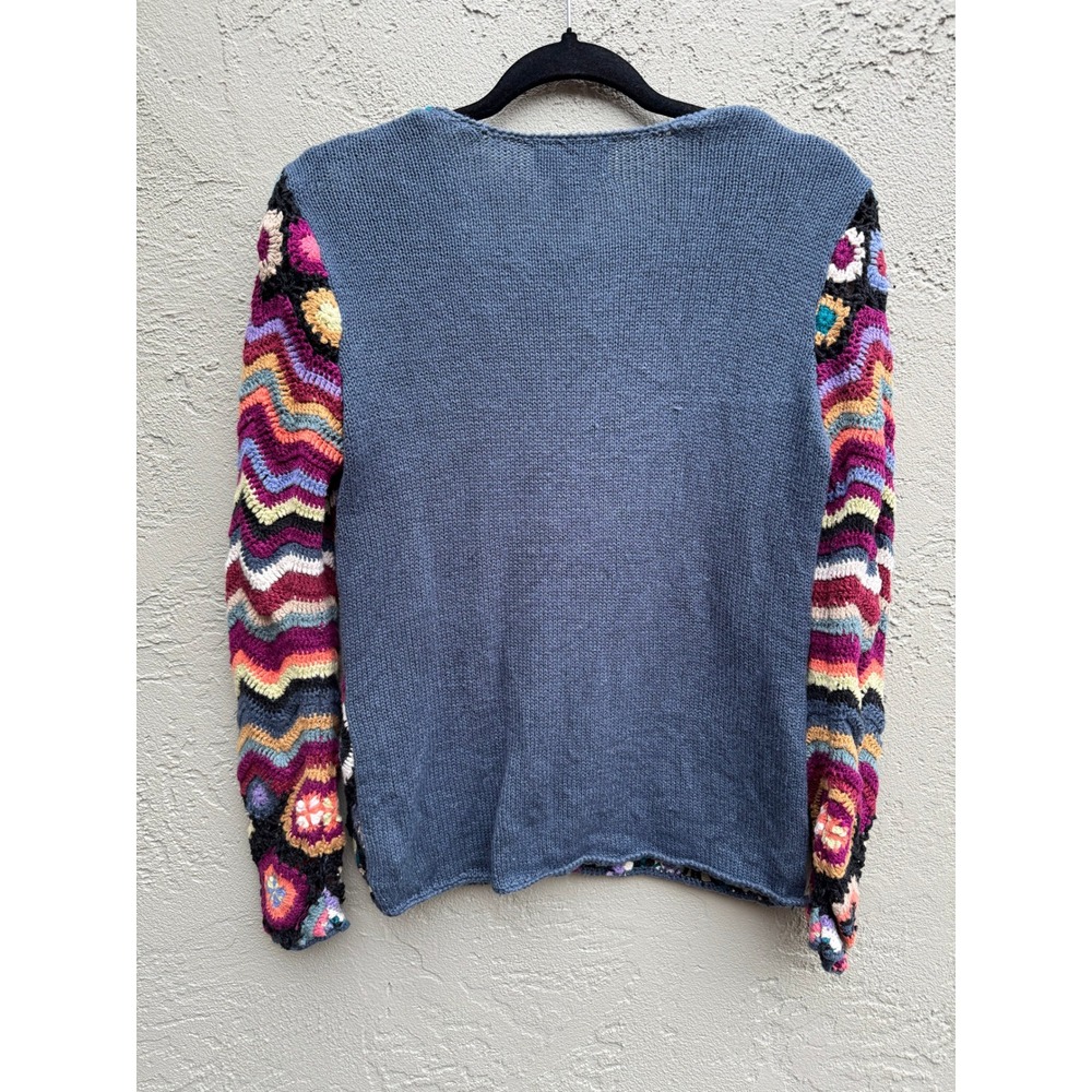 Vintage Chadwicks Womens Black Multicolor Crochet Zigzag Cardigan Sweater SMALL - Picture 8 of 8